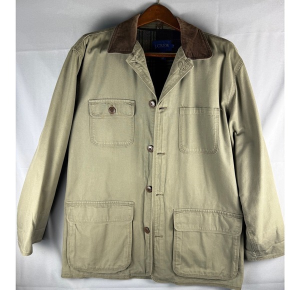 J.Crew Other - J.Crew Mens Barn Jacket Olive Green Canvas Plaid Lined Field Coat S